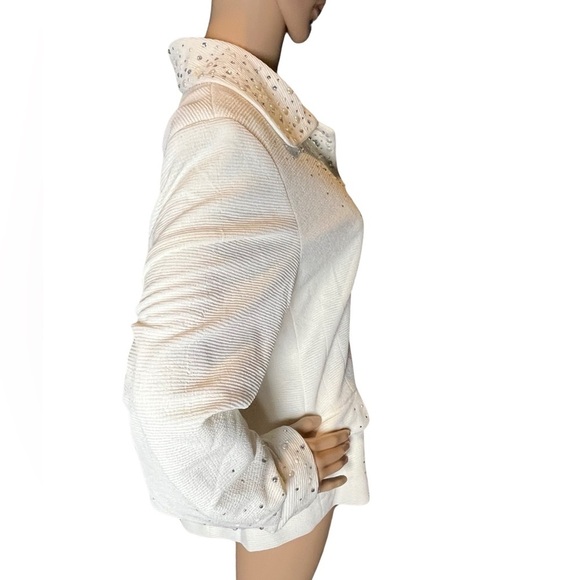 JOAN RIVERS Crystal & Pearl Embellished Cream Long Sleeve Jacket Size Large - Picture 6 of 13